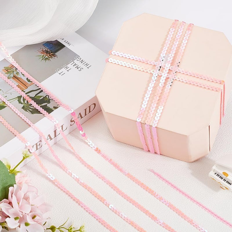 SOFPLATE 100 Yards 6mm Flat Sequin Strips Pink Sequin Ribbon Trim Paillette String Metallic Sequins String Holographic Shiny Sequins Roll for Crafts Sewing Dress Costume Headband Fringe Embellishments - Image 4